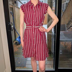 Derek Lam 10 Crosby Red Striped Dress, Size 00 — Short Sleeve Flare Shirt Dress